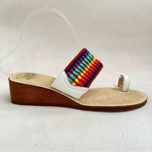 Vintage 70’s Danrich of California Wood Wedge Multi Color Sandals